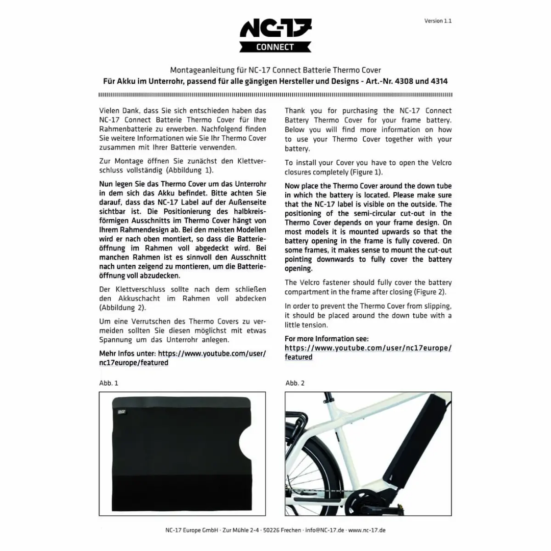 NC-17 Connect Batterie Thermo Cover Air Breath-Technologie, für Intube-Akku im Rahmen, schwarz