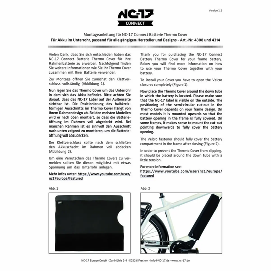 NC-17 Connect Batterie Thermo Cover Air Breath-Technologie, für Intube-Akku im Rahmen, schwarz