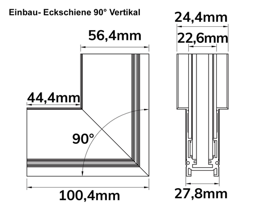 MagTrack48 ECKSCHIENE 90°, schwarz, nicht stromführend